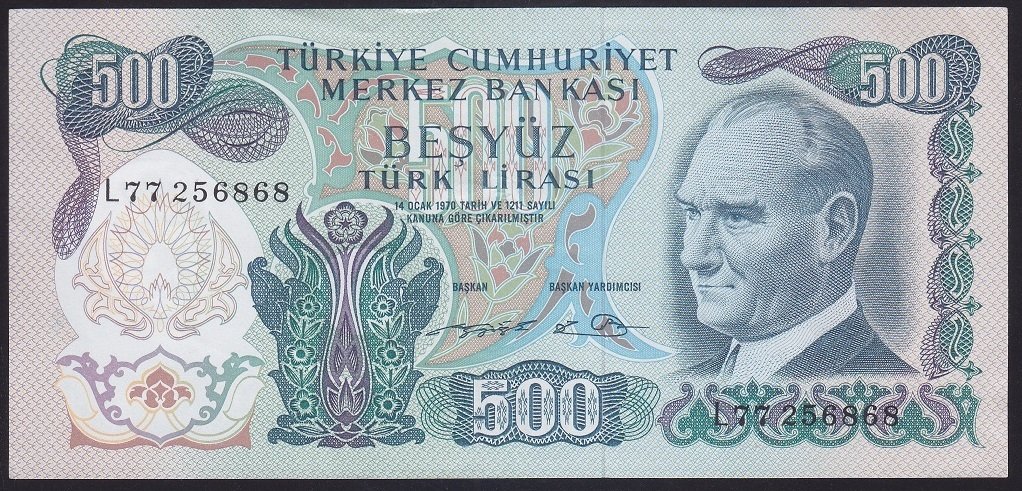 6.EMİSYON 2.TERTİP 500 LİRA L77 256868 ÇİLALTI