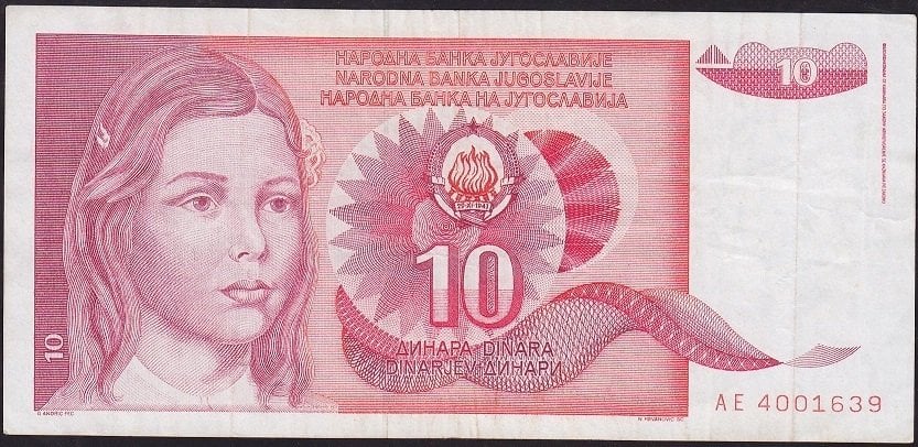Yugoslavya 10 Dinar 1990 Çok Temiz+