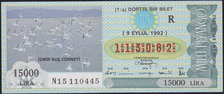 1992 9 Eylül Çeyrek Bilet - R Serisi