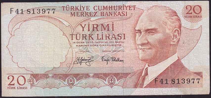 6.Emisyon 3.Tertip 20 Lira F41 813977 Çok Temiz