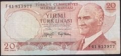 6.Emisyon 3.Tertip 20 Lira F41 813977 Çok Temiz