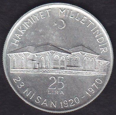 1970 Yılı 25 Lira  Hakimiyet Milletindir Gümüş
