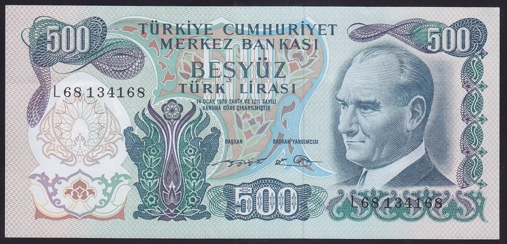 6.EMİSYON 2.TERTİP 500 LİRA L68 134168 ÇİLALTI