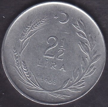 1968 Yılı 2.5 Lira Çok Temiz (Ters)