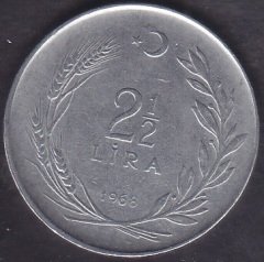 1968 Yılı 2.5 Lira Çok Temiz (Ters)