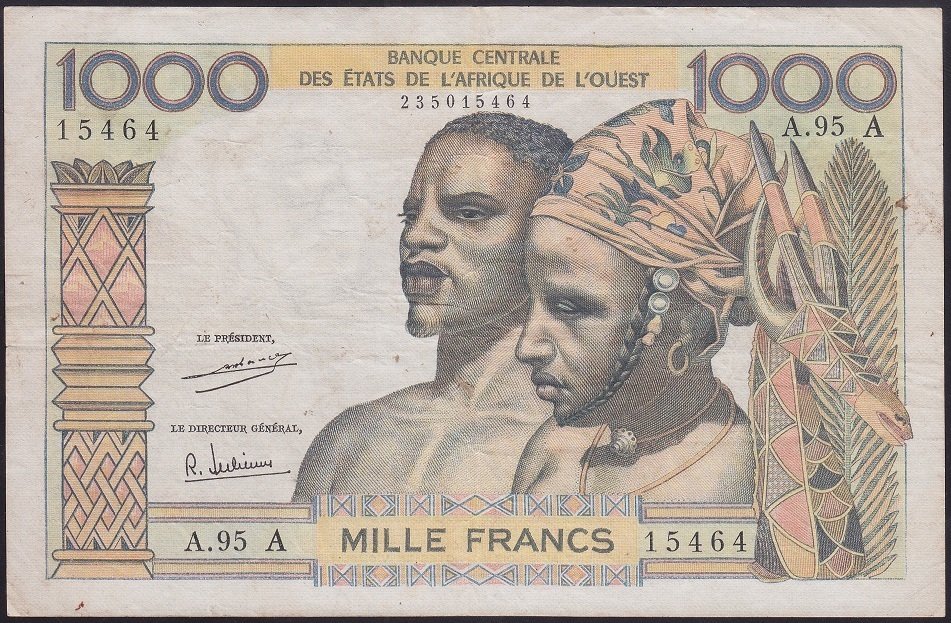 BATI AFRİKA DEVLETLERİ 1000 FRANK 1959 ÇOK TEMİZ (FİLDİŞİ SAHİLİ) Pick103A/? farklı imza