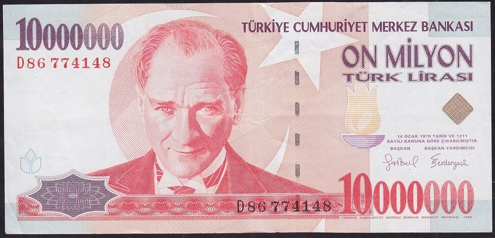 7.Emisyon 10.000.000 Lira D86 774148 Çok Temiz+