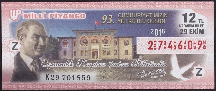 2016 29 Ekim Yarım Bilet - Z Serisi