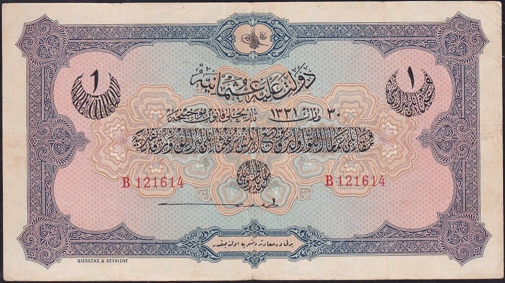 Reşat 1 Lira 30 Mart 1331 B 121614 Çok Temiz+