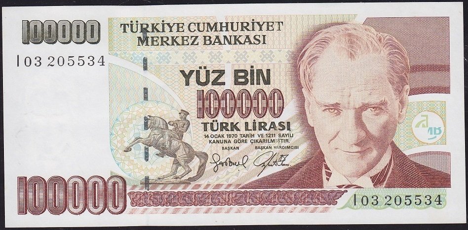 7.Emisyon 3.Tertip 100000 Lira I03 205534 Çilaltı