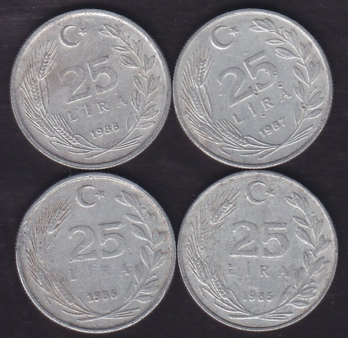 1985-86-87-88 YILI 25 LİRA  (4 ADET) LOT