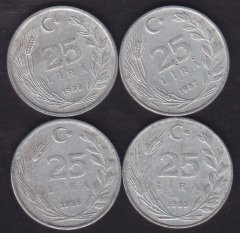 1985-86-87-88 YILI 25 LİRA  (4 ADET) LOT