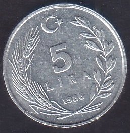 1986 Yılı 5 Lira Çilaltı Çil