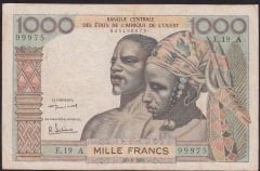 BATI AFRİKA DEVLETLERİ 1000 FRANK 1961 ÇOK TEMİZ (FİLDİŞİ SAHİLİ) Pick103A/b