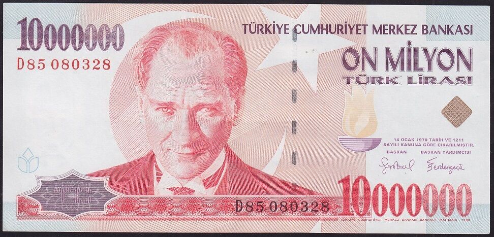 7.Emisyon 10.000.000 Lira D85 080328 Çok Çok Temiz+