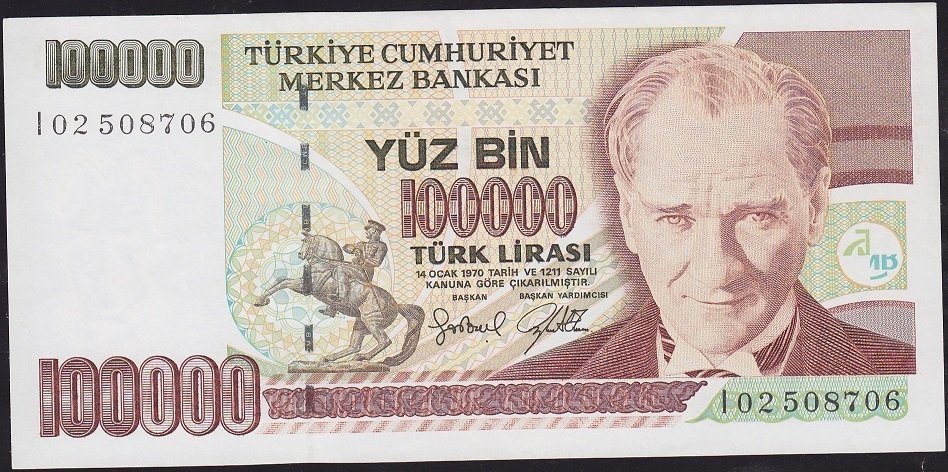 7.Emisyon 3.Tertip 100000 Lira I02 508706 Çilaltı