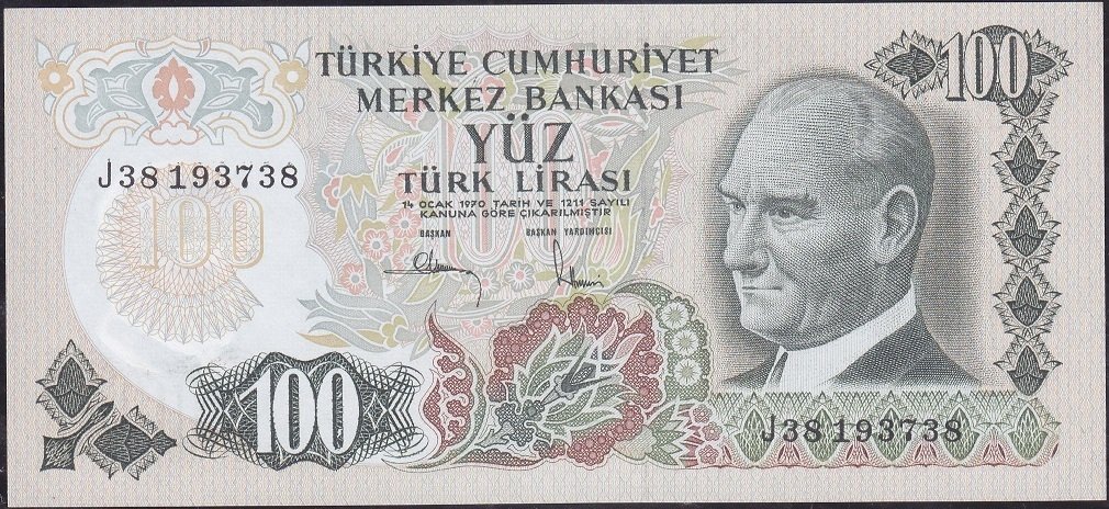 6.Emisyon 3.Tertip 100 Lira J38 193738 Çil