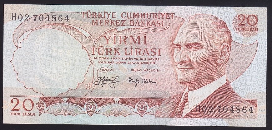 6.EMİSYON 3.TERTİP 20 LİRA H02 704864 ÇÇT + eski kağıt para fiyatları