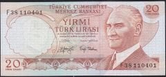 6.Emisyon 3.Tertip 20 Lira F38 110401 Çilaltı