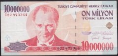 7.EMİSYON 10 000 000 LİRA G22 873364 ÇOK TEMİZ + eski kağıt para değerleri