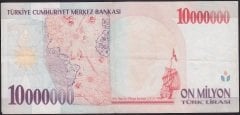 7.EMİSYON 10 000 000 LİRA G22 873364 ÇOK TEMİZ + eski kağıt para değerleri