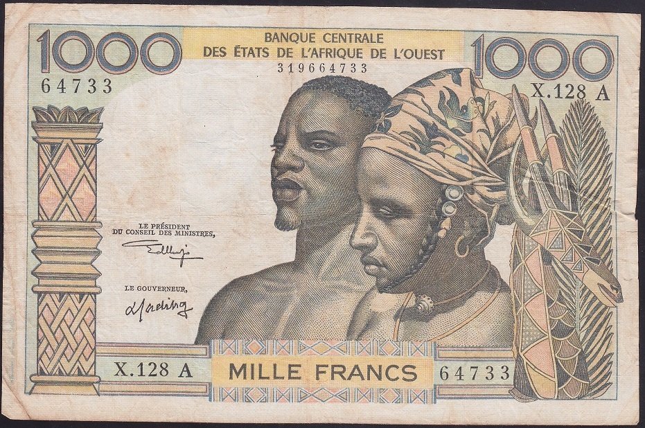 BATI AFRİKA DEVLETLERİ 1000 FRANK 1959 (FİLDİŞİ SAHİLİ) ÇOK TEMİZ Pick 103 A/k