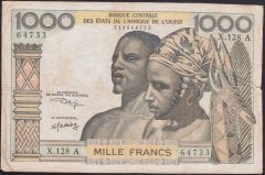 BATI AFRİKA DEVLETLERİ 1000 FRANK 1959 (FİLDİŞİ SAHİLİ) ÇOK TEMİZ Pick 103 A/k