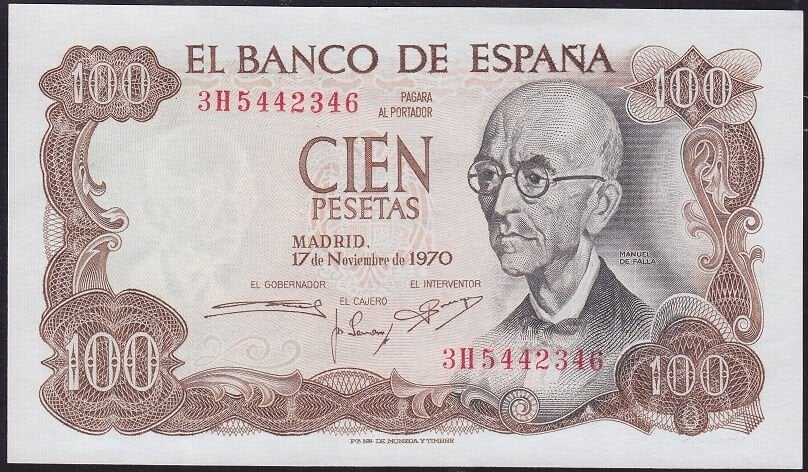 İspanya 100 Pesetas 1970 Çil Pick 152