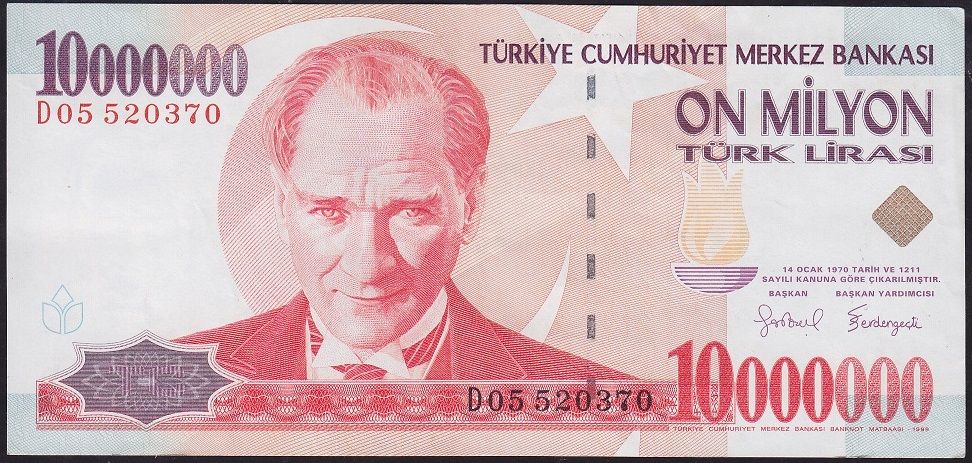 7.Emisyon 10 000 000 Lira D05 520370 Çok Çok Temiz+