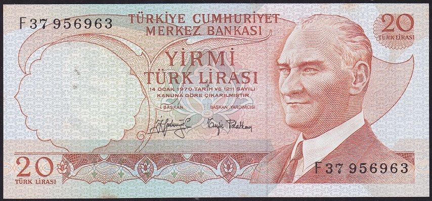6.Emisyon 3.Tertip 20 Lira F37 956963 Çil