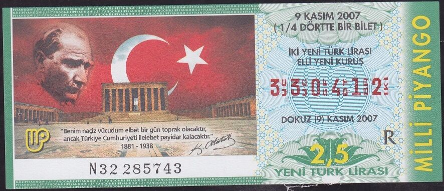 2007 9 Kasım Çeyrek Bilet - R Serisi