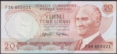 6.Emisyon 3.Tertip 20 Lira F36 465021 Çilaltı