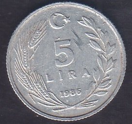 1986 Yılı 5 Lira Temiz