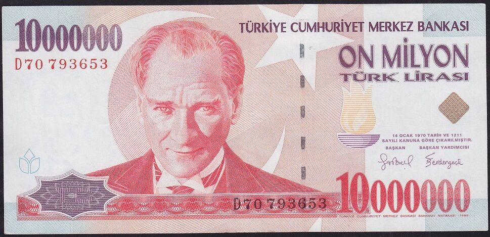 7.Emisyon 10000000 Lira D70 793653 Ççt Çilaltı