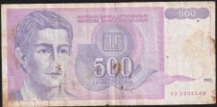 Yugoslavya 500 Dinar 1992 Haliyle