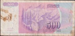 Yugoslavya 500 Dinar 1992 Haliyle