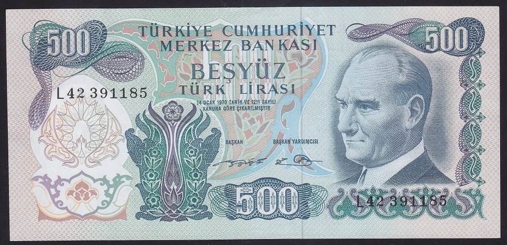 6.EMİSYON 2.TERTİP 500 LİRA L42 391185 ÇİLALTI ( KISMİ DÜZELTME VAR )