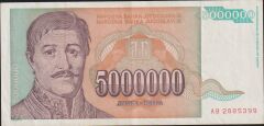 Yugoslavya 5000000 Dinar 1993 Çok Temiz+