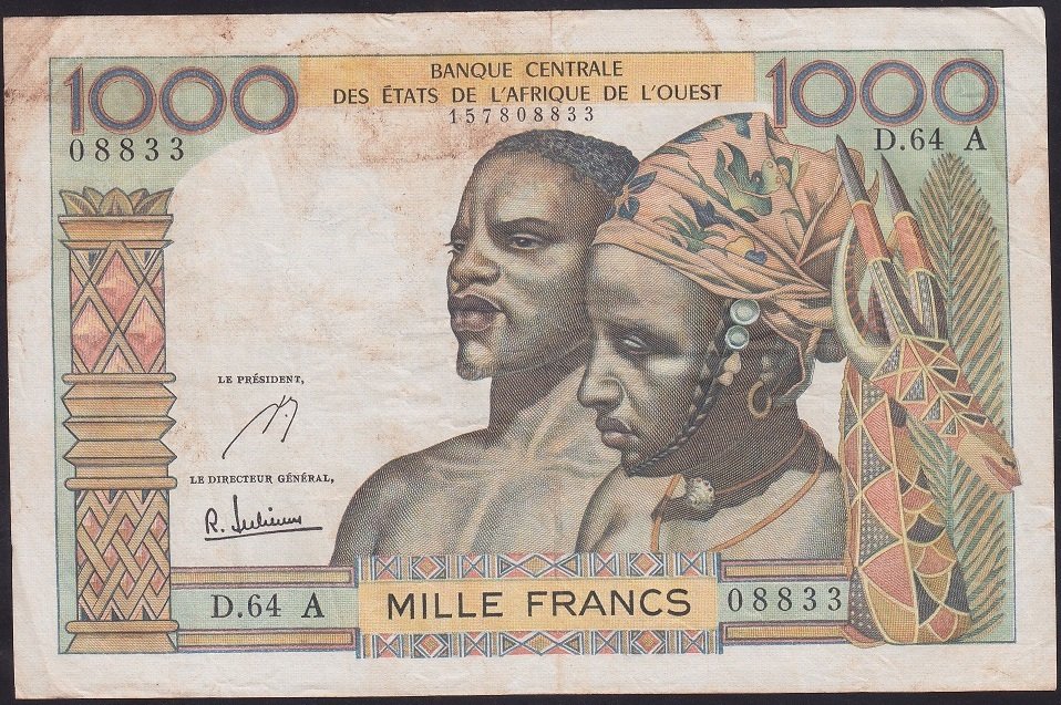 BATI AFRİKA DEVLETLERİ 1000 FRANK 1959 ÇOK TEMİZ (FİLDİŞİ SAHİLİ) Pick103A/? farklı imza