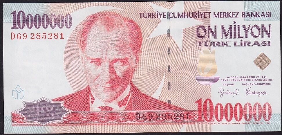 7.Emisyon 10000000 Lira D69 285281 Çok Çok Temiz+