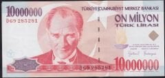7.Emisyon 10000000 Lira D69 285281 Çok Çok Temiz+