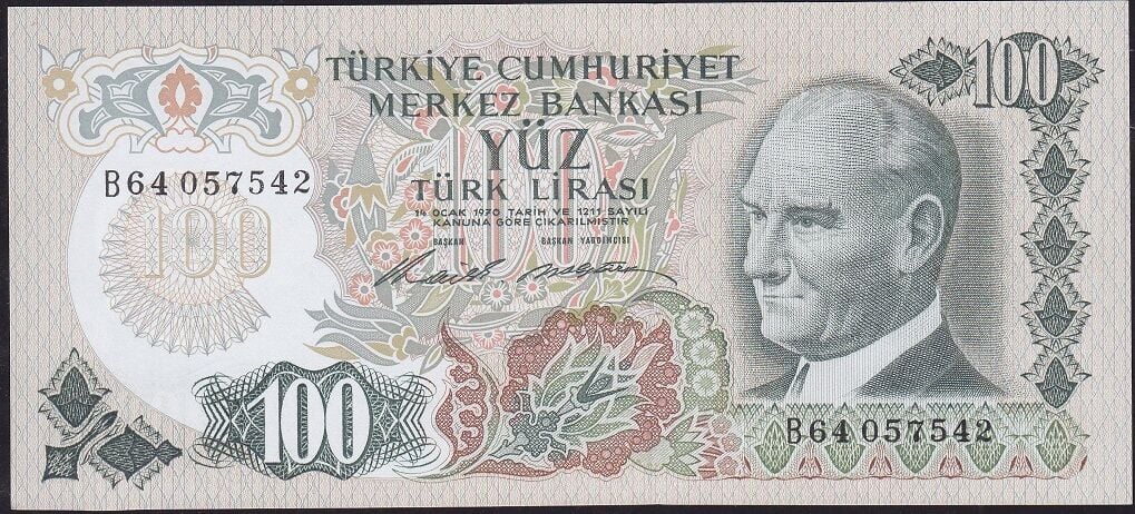 6.Emisyon 1.Tertip 100 Lira B64 057542 Çilaltı