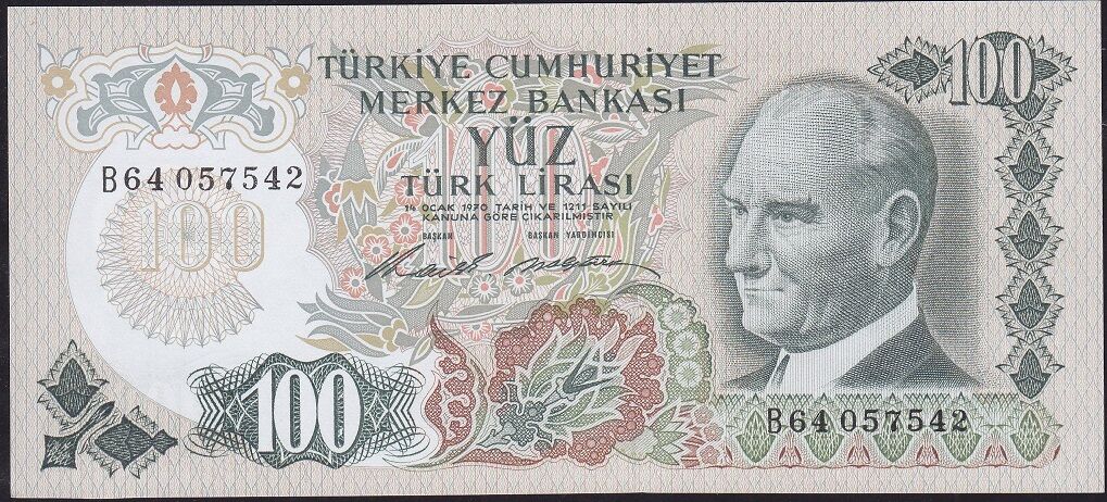 6.Emisyon 1.Tertip 100 Lira B64 057542 Çilaltı