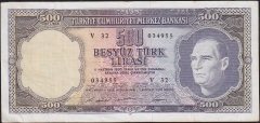 5.Emisyon 4.Tertip 500 Lira V32 034955 Çok Temiz+