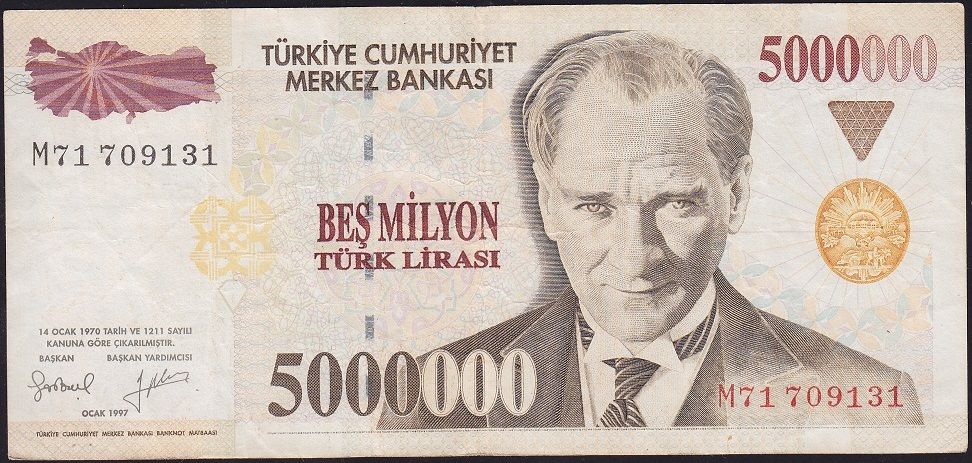 7.Emisyon 5 000 000 Lira M71 709131 Çok Temiz