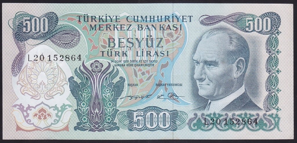 6.EMİSYON 2.TERTİP 500 LİRA L20 152864 ÇÇT + eski para mezat