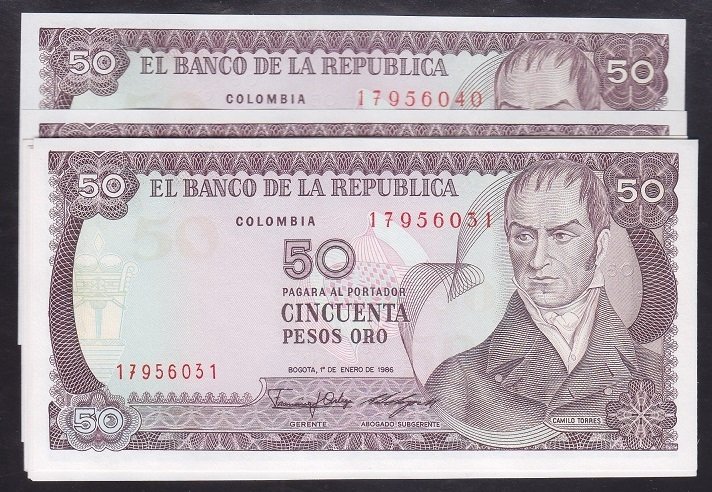 KOLOMBİYA 50 PESOS ORO 1986 ÇİL - 10 ADET SERİ TAKİPLİ