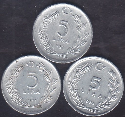 1981-1982-1983 Yılı 5 Lira Çok Temiz Takım