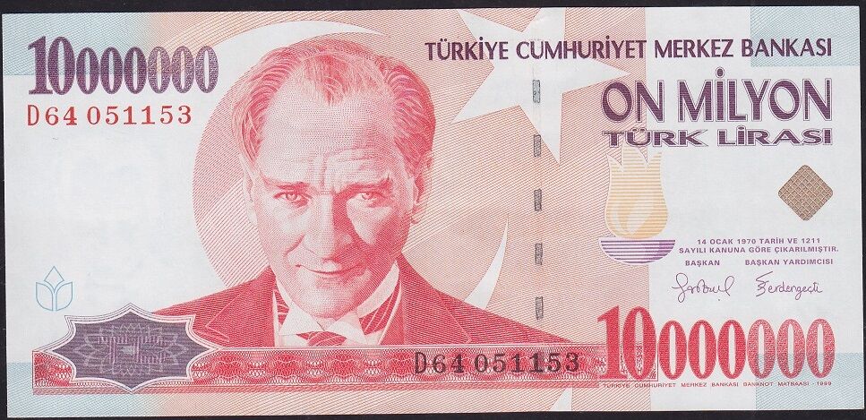 7.Emisyon 10.000.000 Lira D64 051153 Çok Çok Temiz+
