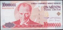 7.Emisyon 10.000.000 Lira D64 051153 Çok Çok Temiz+